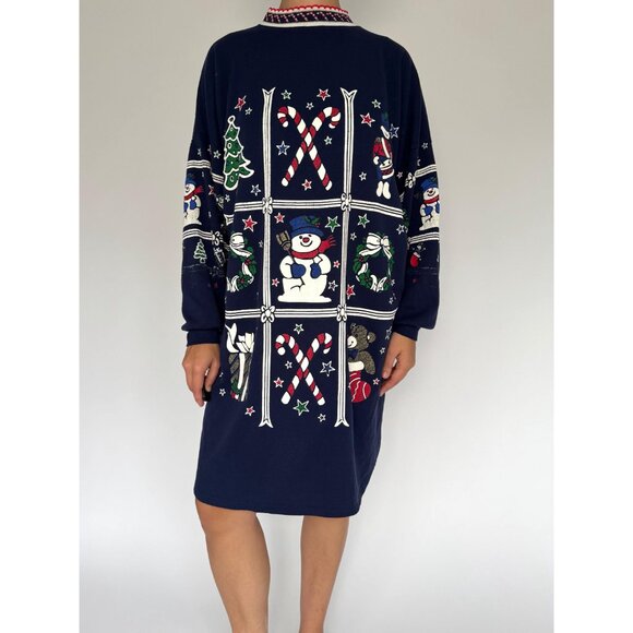 90s vintage holiday christmas graphic long sleeved cotton pajama sleep dress - Picture 3 of 10